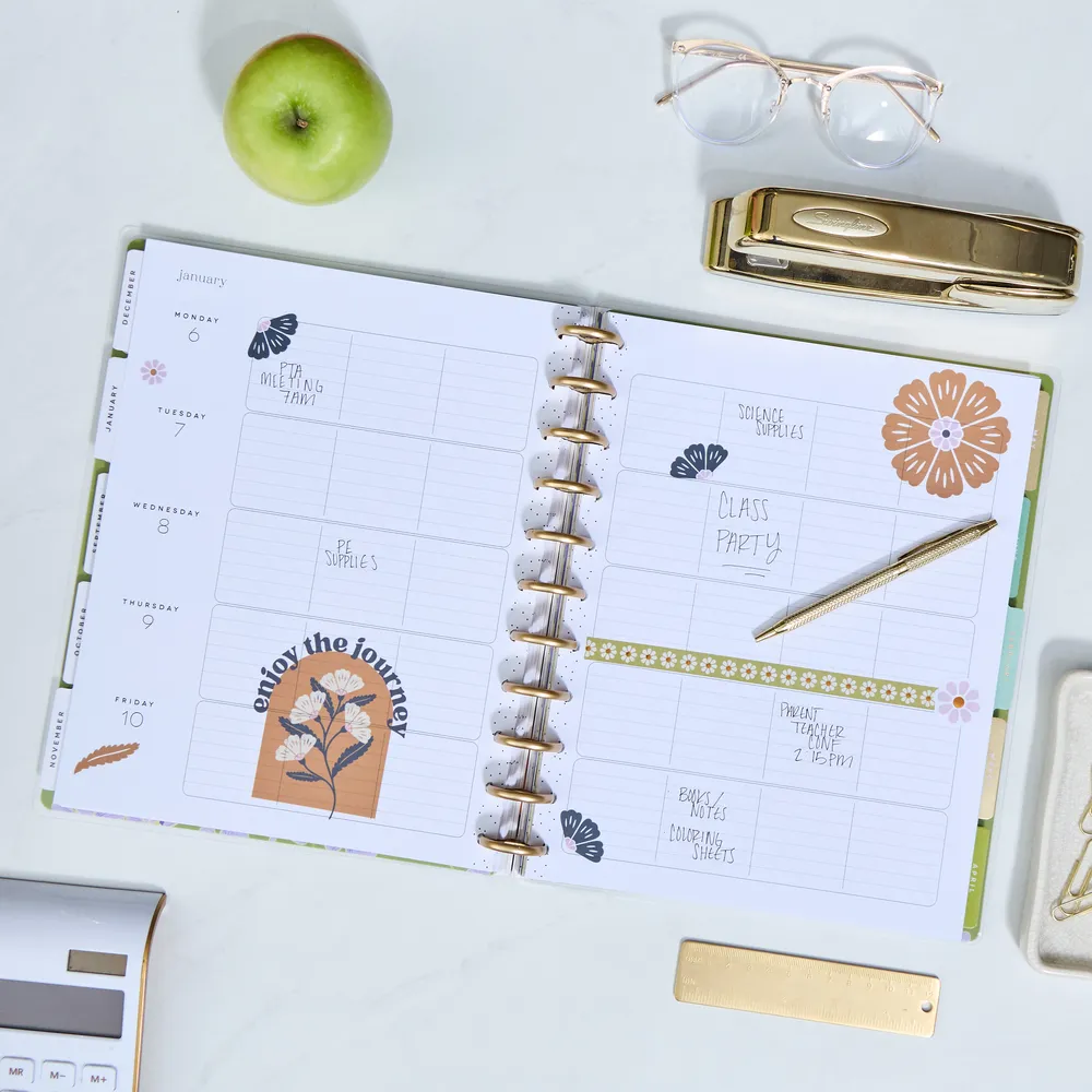 2024 Floral Fusion Teacher Happy Planner - Big Teacher Layout - 12 Months