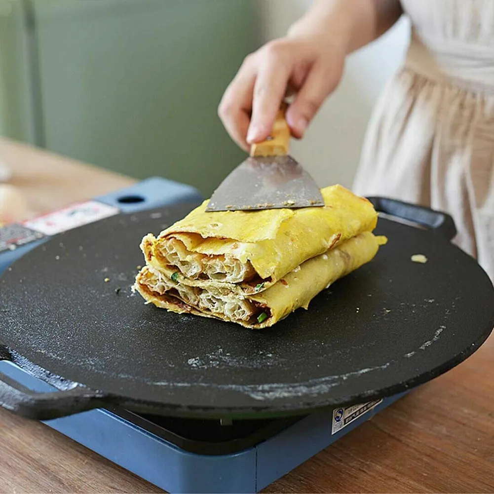 34cm | Seasoned Cast Iron Induction Crepes Pan | Baking Pancake Tool | Pizza Bakeware