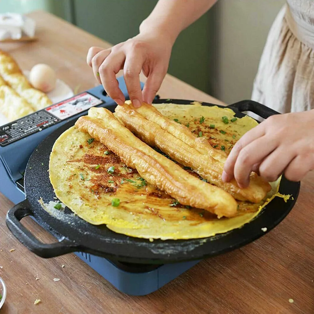 34cm | Seasoned Cast Iron Induction Crepes Pan | Baking Pancake Tool | Pizza Bakeware