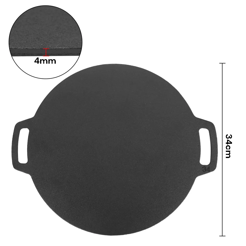 34cm | Seasoned Cast Iron Induction Crepes Pan | Baking Pancake Tool | Pizza Bakeware
