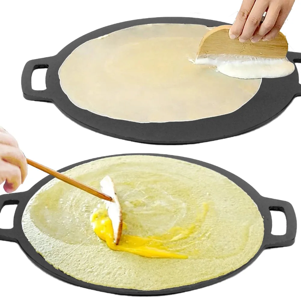 34cm | Seasoned Cast Iron Induction Crepes Pan | Baking Pancake Tool | Pizza Bakeware