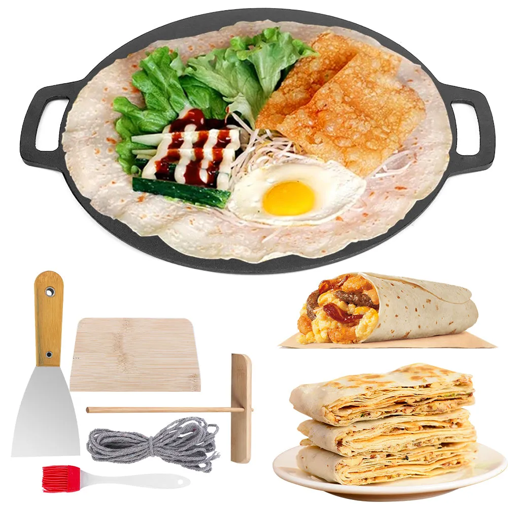 34cm | Seasoned Cast Iron Induction Crepes Pan | Baking Pancake Tool | Pizza Bakeware