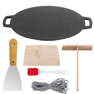 34cm | Seasoned Cast Iron Induction Crepes Pan | Baking Pancake Tool | Pizza Bakeware