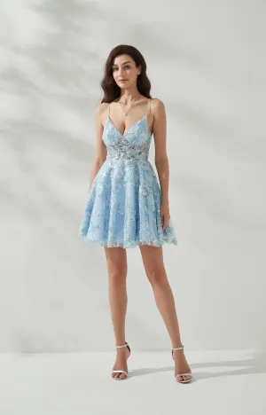 A-line V-Neck Spaghetti Straps Back Zipper Homecoming Mini Dress