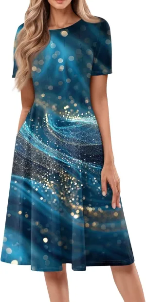 ADHOWBEW Summer Dresses for Women 2025 Vacation Cute Casual Trendy Sexy Loose Fit Beach O Neck Short Sleeve Dresses
