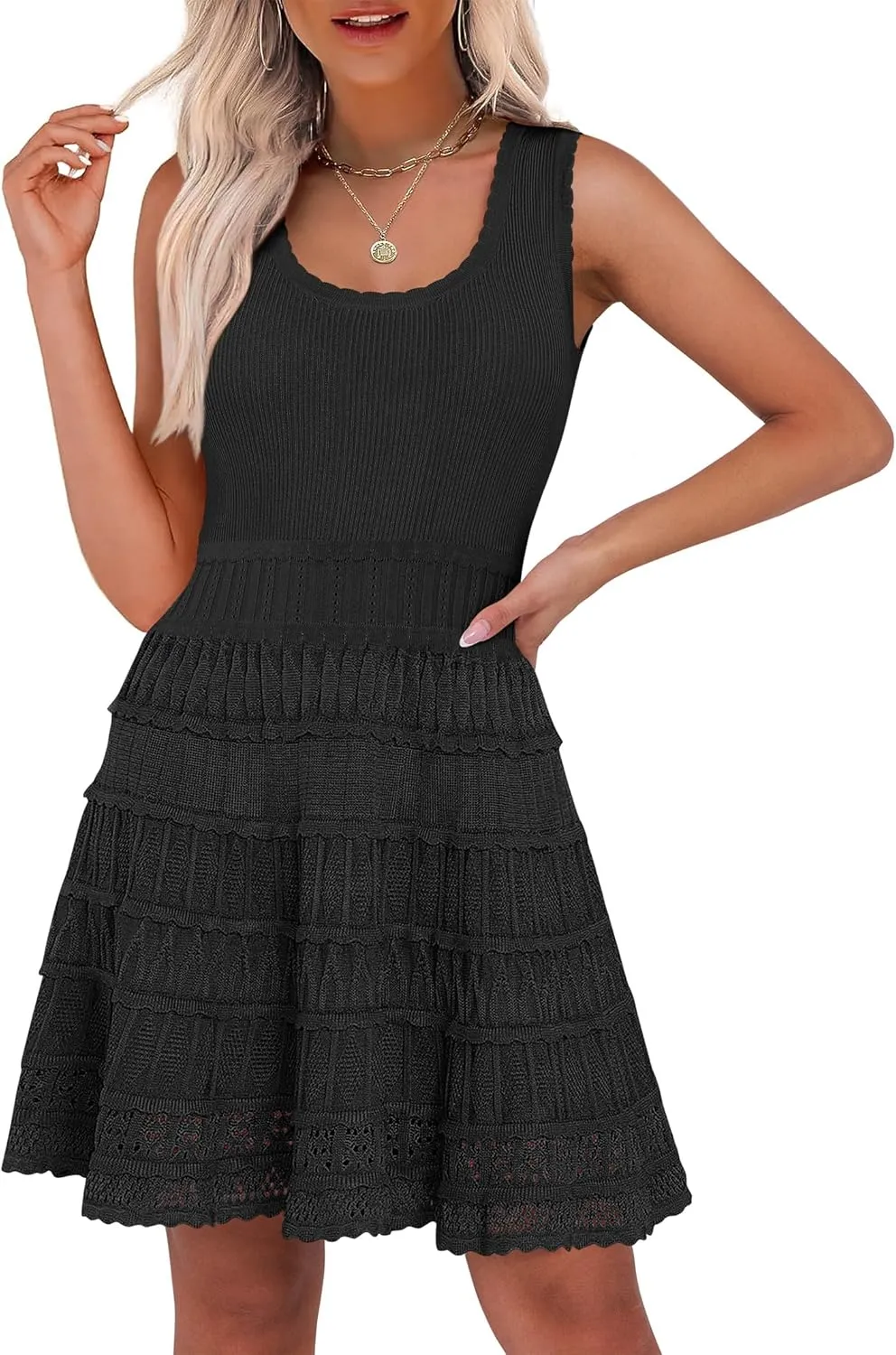 ANRABESS Womens Sundress Beach Vacation Mini Tank Dresses Summer Casual Crochet Knit Scoop Neck Sleeveless Dress