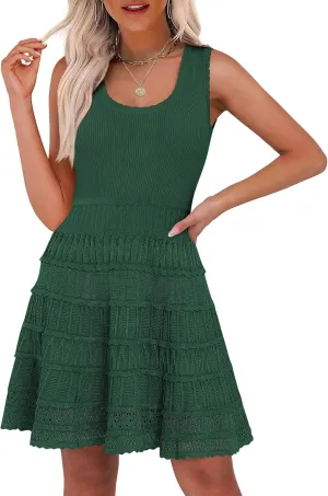 ANRABESS Womens Sundress Beach Vacation Mini Tank Dresses Summer Casual Crochet Knit Scoop Neck Sleeveless Dress