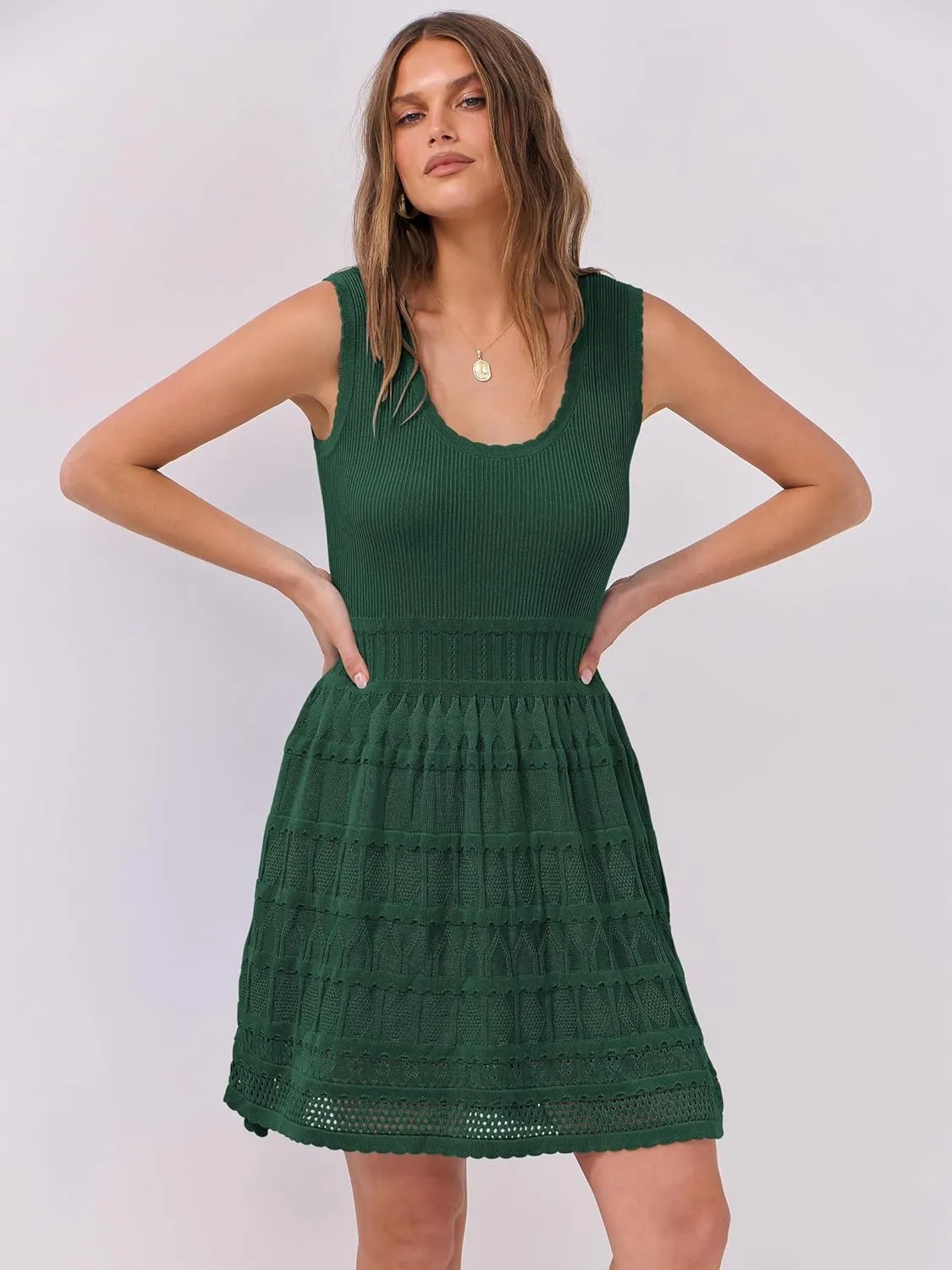 ANRABESS Womens Sundress Beach Vacation Mini Tank Dresses Summer Casual Crochet Knit Scoop Neck Sleeveless Dress