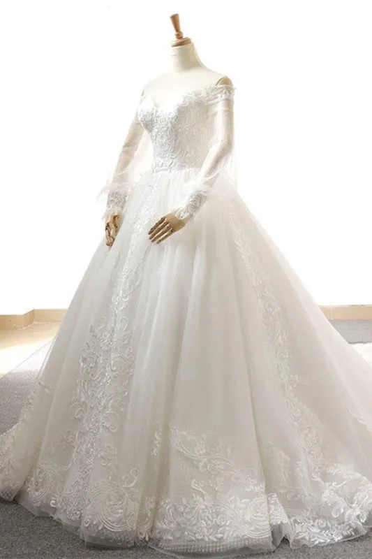 Appliques Long Sleeve Off Shoulder Wedding Dress