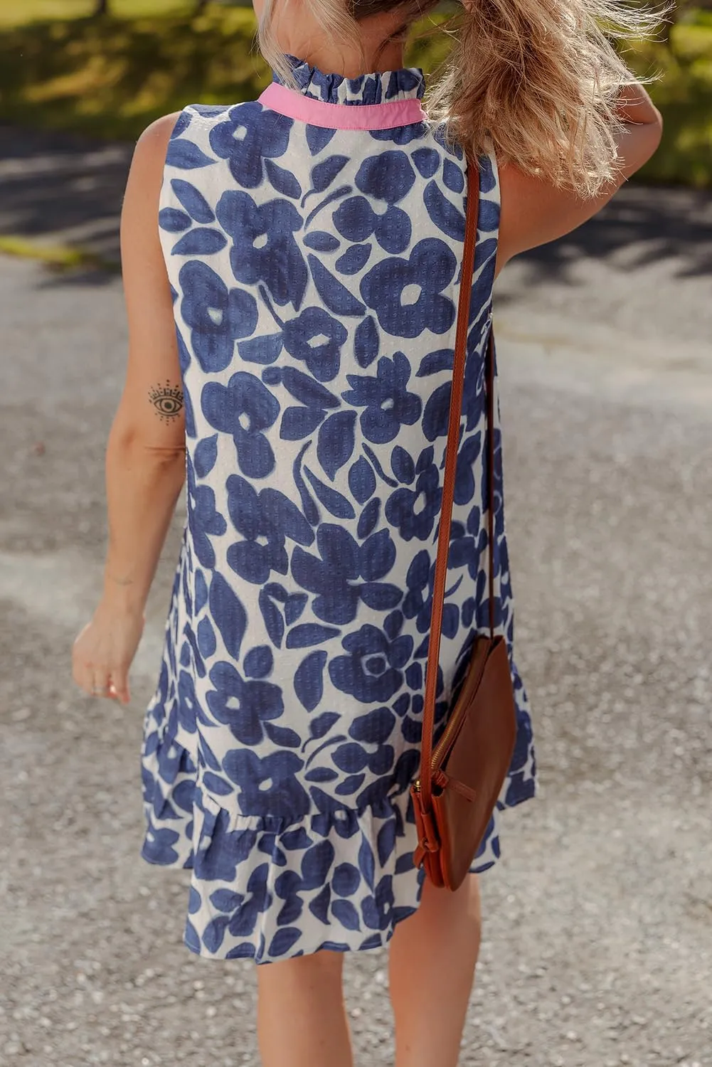 Apvirdy Women's Floral Print Sleeveless Mini Dress Summer Colorblock Notched V Neck Ruffle Hem Tank Dresses