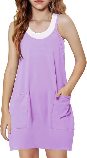 Arshiner Girls Dress with Shorts Casual Summer Spaghetti Straps One Piece Romper Dresses with Pockets for Kid 5-15 Y