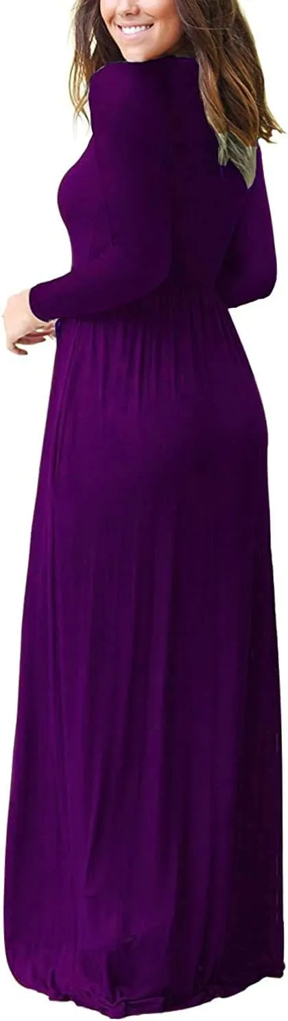 AUSELILY Women's Long Sleeve Dress Loose Plain Long Casual Maxi Dresses with Pockets 2025 New