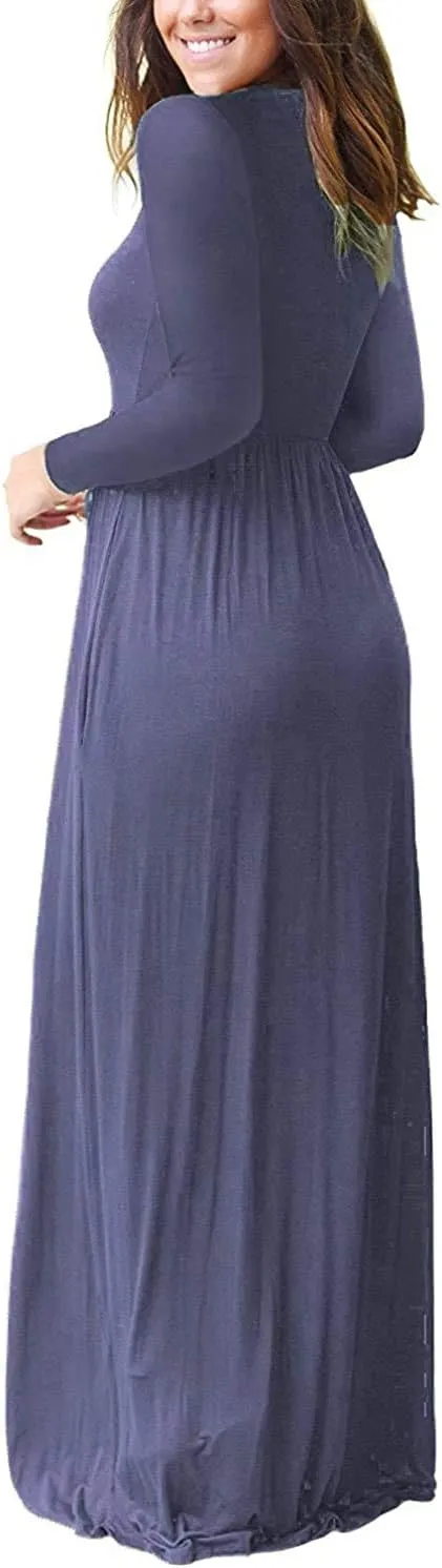 AUSELILY Women's Long Sleeve Dress Loose Plain Long Casual Maxi Dresses with Pockets 2025 New