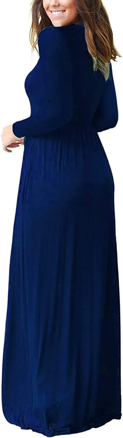 AUSELILY Women's Long Sleeve Dress Loose Plain Long Casual Maxi Dresses with Pockets 2025 New