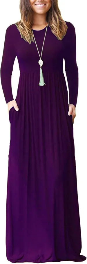 AUSELILY Women's Long Sleeve Dress Loose Plain Long Casual Maxi Dresses with Pockets 2025 New