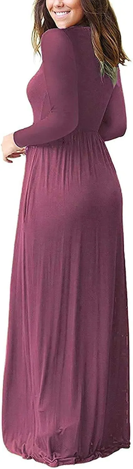 AUSELILY Women's Long Sleeve Dress Loose Plain Long Casual Maxi Dresses with Pockets 2025 New