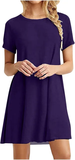 Aymnlox Women's 2025 Spring Summer Casual Maxi Dresses Short Sleeve Round Neck Ruffle Swing Beach Vacation Sundress