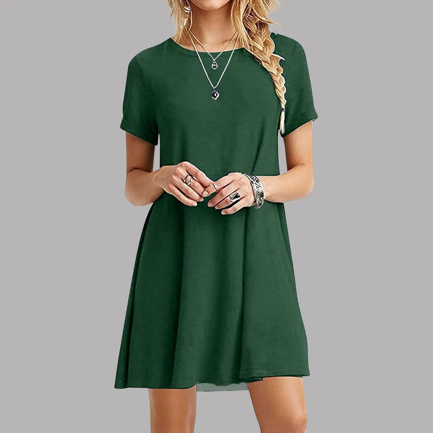 Aymnlox Women's 2025 Spring Summer Casual Maxi Dresses Short Sleeve Round Neck Ruffle Swing Beach Vacation Sundress