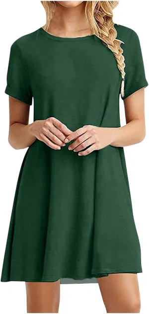 Aymnlox Women's 2025 Spring Summer Casual Maxi Dresses Short Sleeve Round Neck Ruffle Swing Beach Vacation Sundress