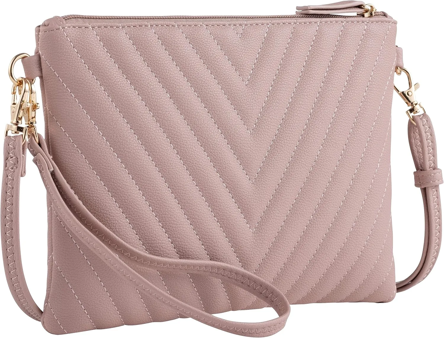 B BRENTANO Chevron Embroidered Crossbody Clutch Bag Pouch with Removable Wristlet & Adjustable Shoulder Strap
