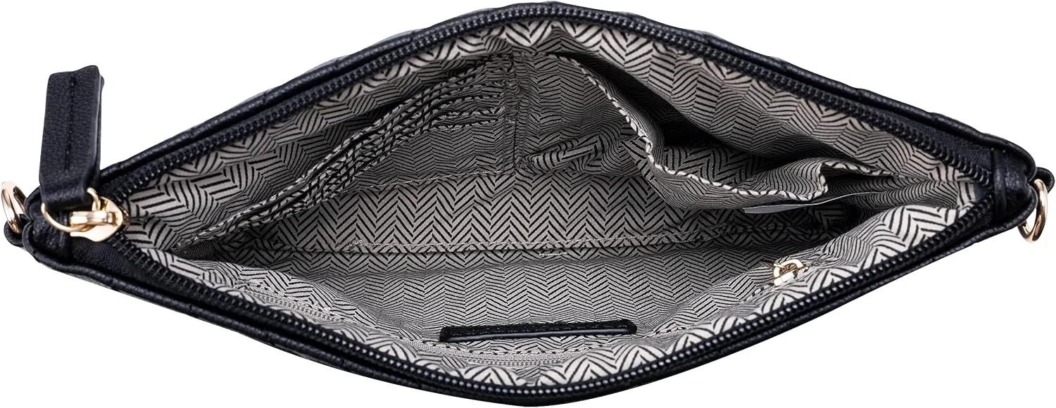B BRENTANO Chevron Embroidered Crossbody Clutch Bag Pouch with Removable Wristlet & Adjustable Shoulder Strap