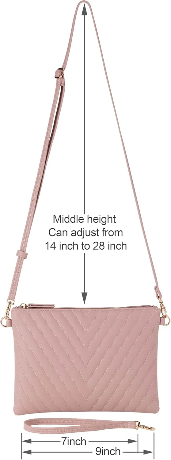 B BRENTANO Chevron Embroidered Crossbody Clutch Bag Pouch with Removable Wristlet & Adjustable Shoulder Strap