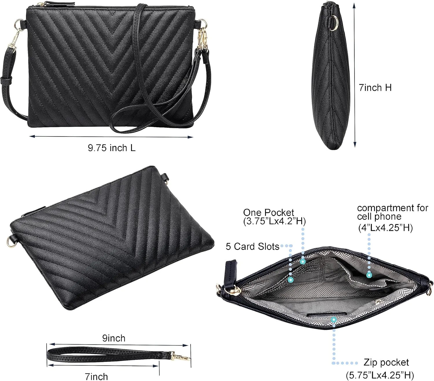 B BRENTANO Chevron Embroidered Crossbody Clutch Bag Pouch with Removable Wristlet & Adjustable Shoulder Strap