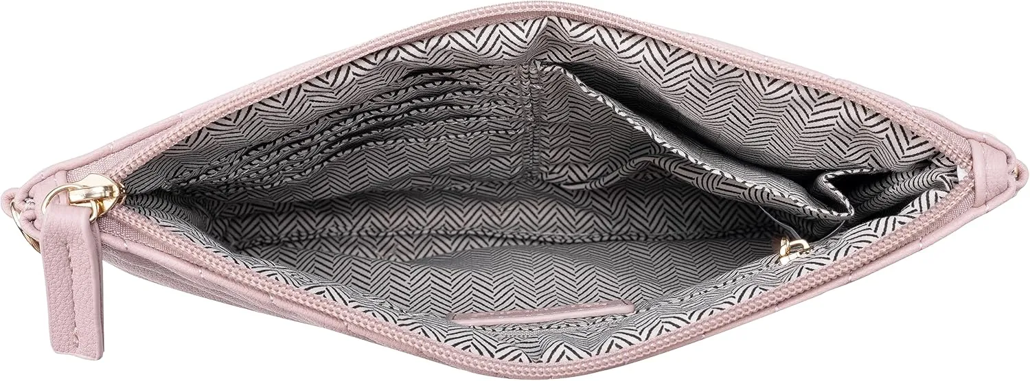 B BRENTANO Chevron Embroidered Crossbody Clutch Bag Pouch with Removable Wristlet & Adjustable Shoulder Strap