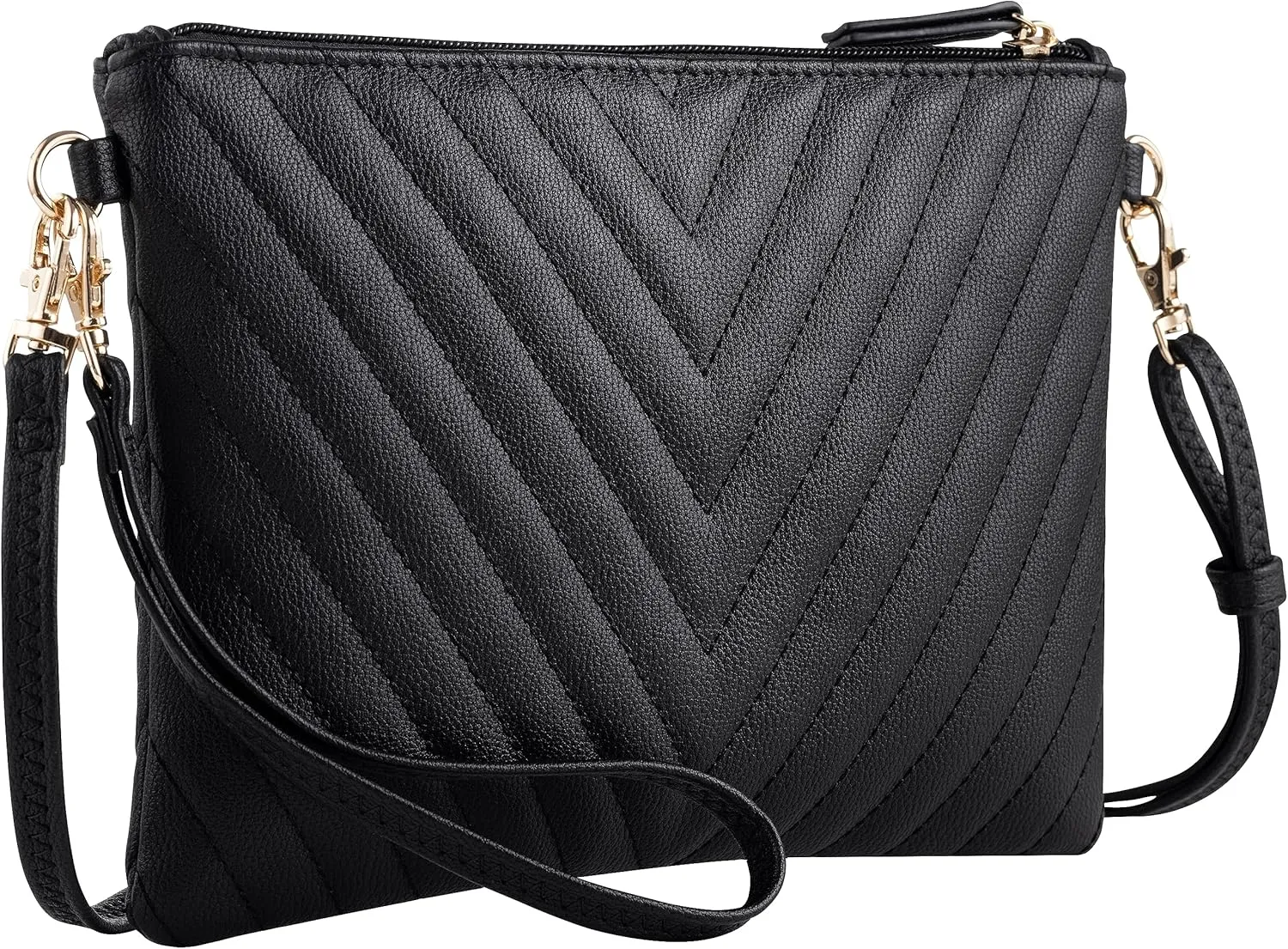B BRENTANO Chevron Embroidered Crossbody Clutch Bag Pouch with Removable Wristlet & Adjustable Shoulder Strap