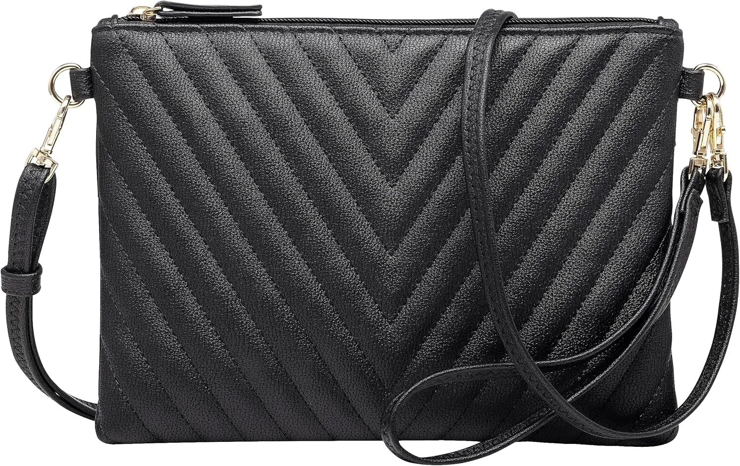 B BRENTANO Chevron Embroidered Crossbody Clutch Bag Pouch with Removable Wristlet & Adjustable Shoulder Strap