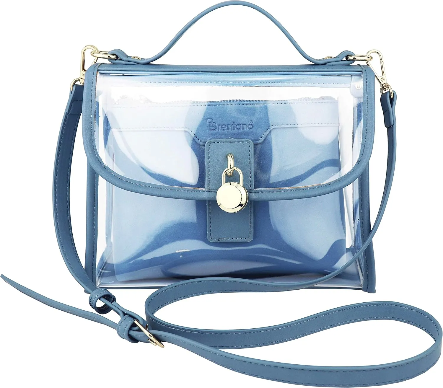 B BRENTANO Clear Top Handle Satchel Crossbody Bag with Removable Wristlet Pouch (Stadium Policy-Compliant Bag)