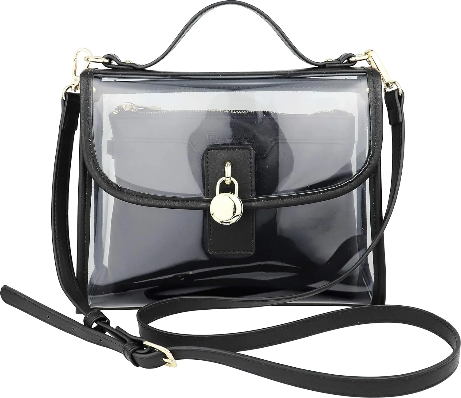 B BRENTANO Clear Top Handle Satchel Crossbody Bag with Removable Wristlet Pouch (Stadium Policy-Compliant Bag)