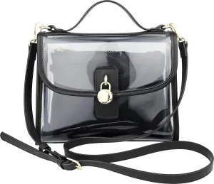 B BRENTANO Clear Top Handle Satchel Crossbody Bag with Removable Wristlet Pouch (Stadium Policy-Compliant Bag)