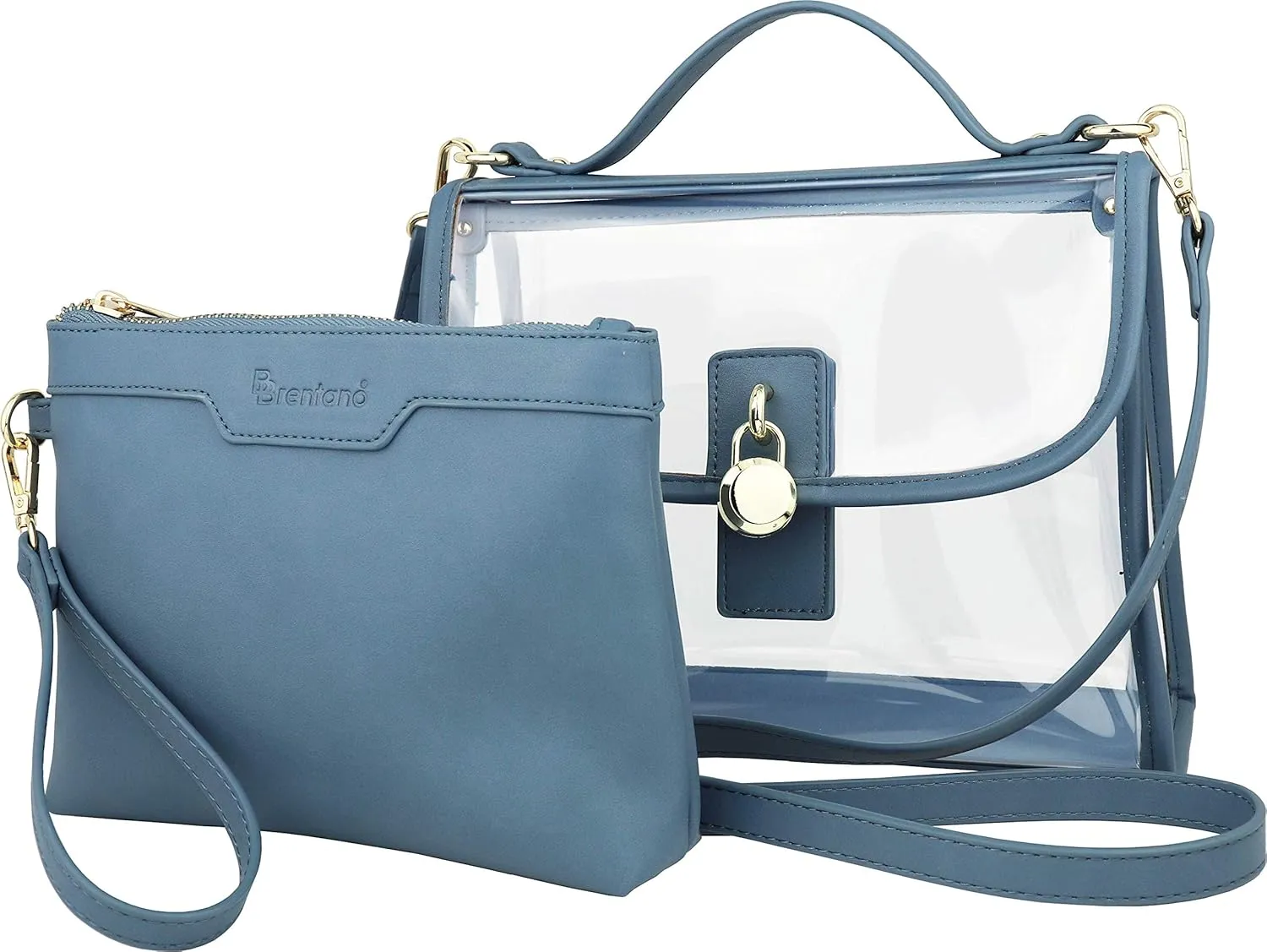 B BRENTANO Clear Top Handle Satchel Crossbody Bag with Removable Wristlet Pouch (Stadium Policy-Compliant Bag)