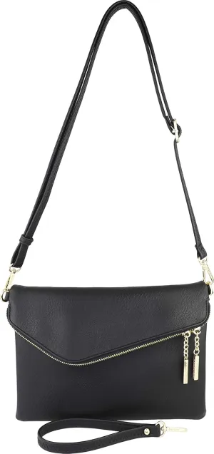 B BRENTANO Fold-Over Envelope Wristlet Clutch Crossbody Bag with Tassel Accents