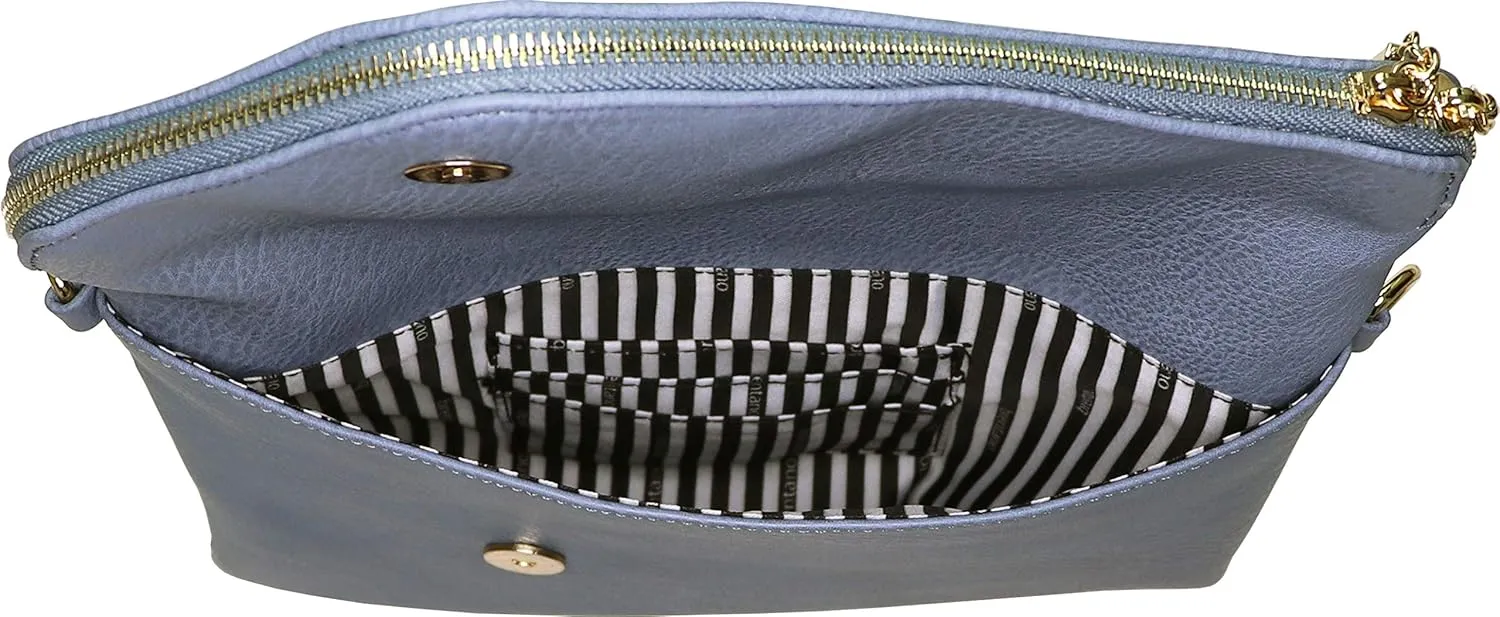 B BRENTANO Fold-Over Envelope Wristlet Clutch Crossbody Bag with Tassel Accents