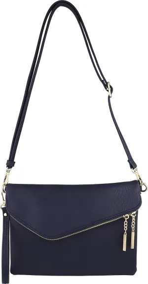 B BRENTANO Fold-Over Envelope Wristlet Clutch Crossbody Bag with Tassel Accents