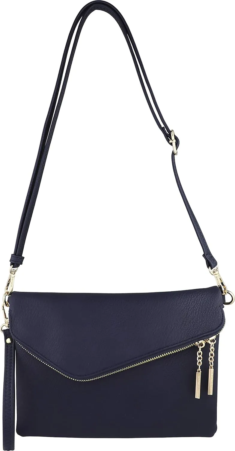 B BRENTANO Fold-Over Envelope Wristlet Clutch Crossbody Bag with Tassel Accents