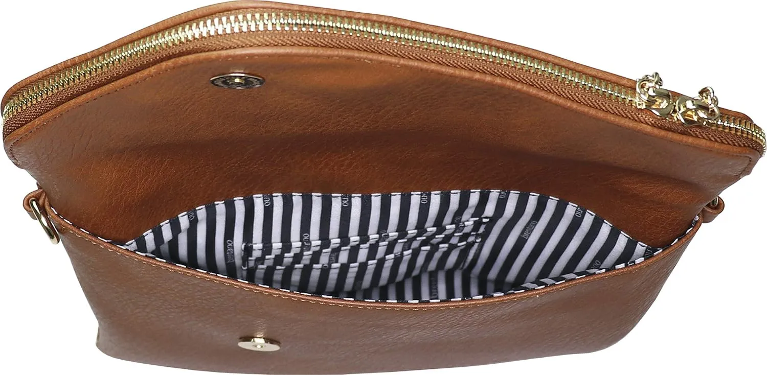 B BRENTANO Fold-Over Envelope Wristlet Clutch Crossbody Bag with Tassel Accents