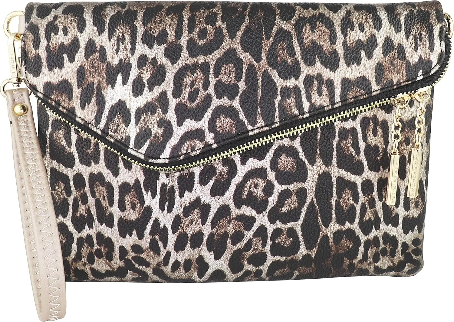 B BRENTANO Fold-Over Envelope Wristlet Clutch Crossbody Bag with Tassel Accents