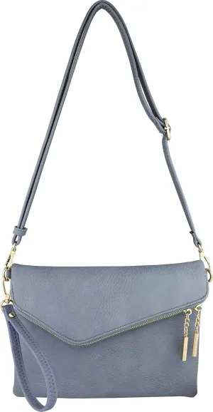 B BRENTANO Fold-Over Envelope Wristlet Clutch Crossbody Bag with Tassel Accents