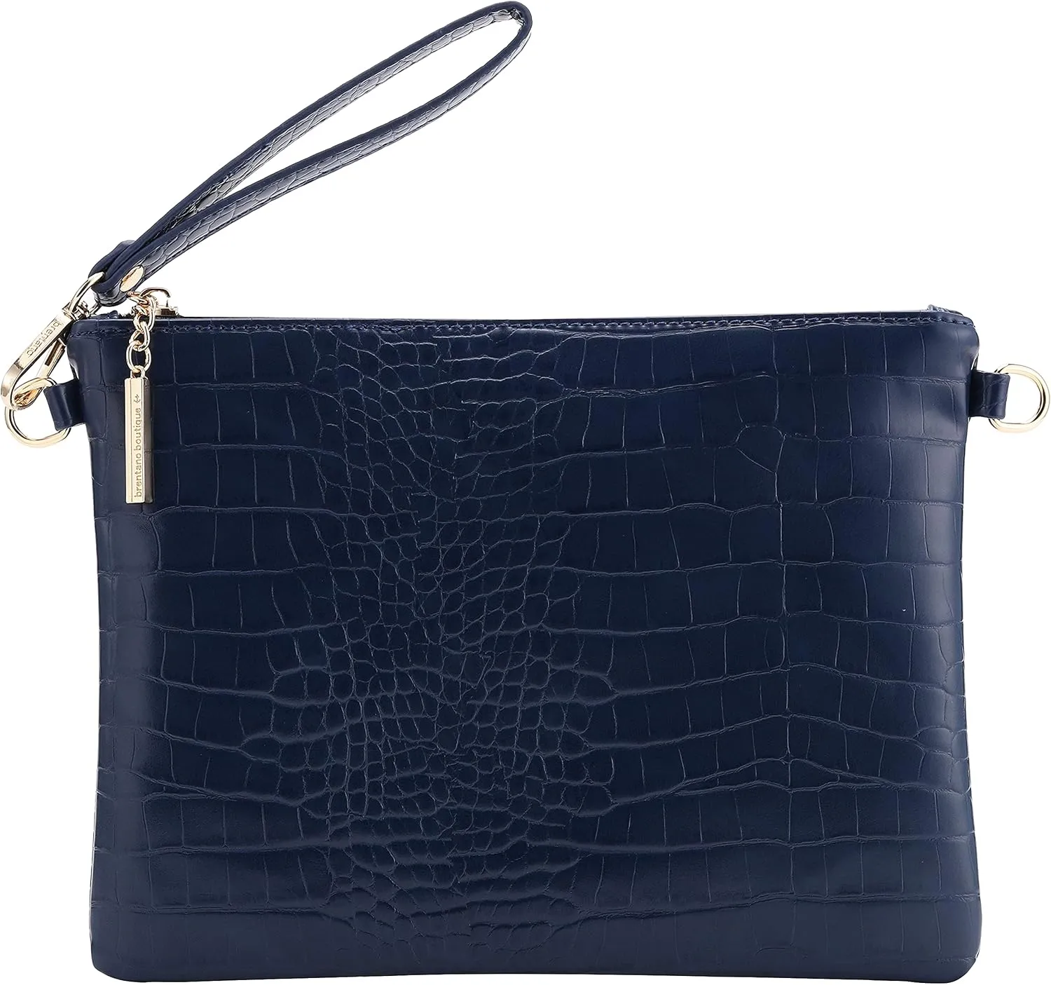 B BRENTANO Vegan Clutch Bag Pouch with removable wristlet and two size metal chain