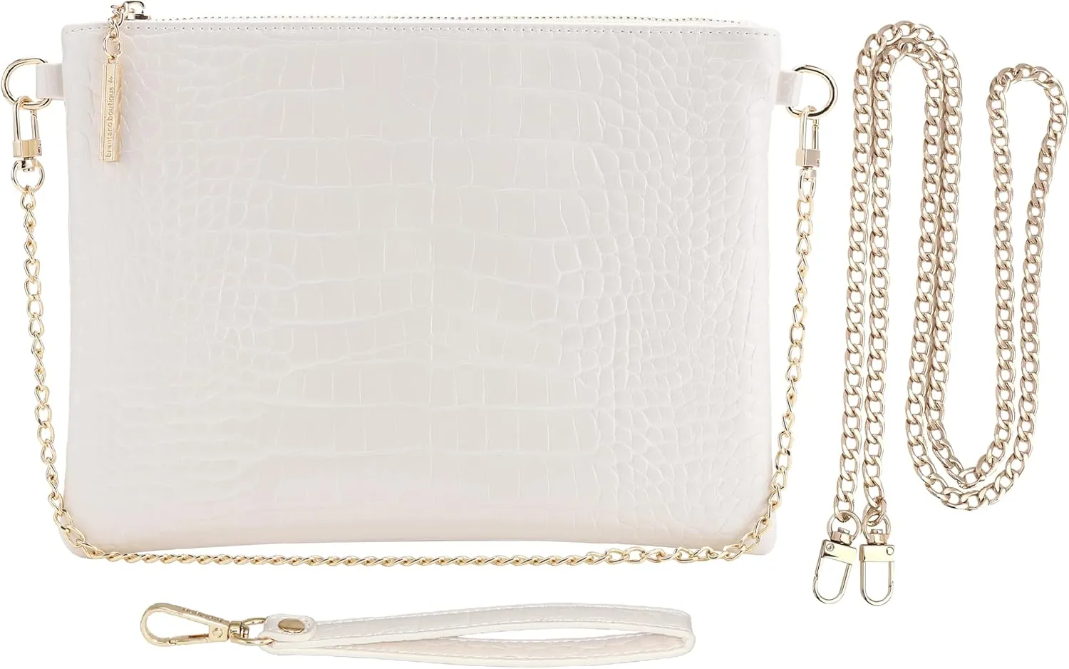 B BRENTANO Vegan Clutch Bag Pouch with removable wristlet and two size metal chain