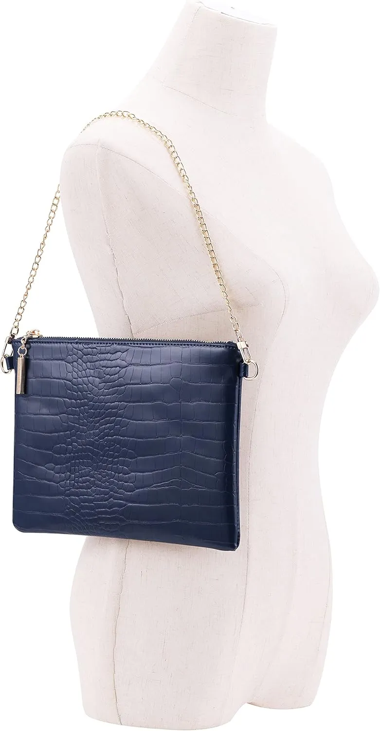 B BRENTANO Vegan Clutch Bag Pouch with removable wristlet and two size metal chain