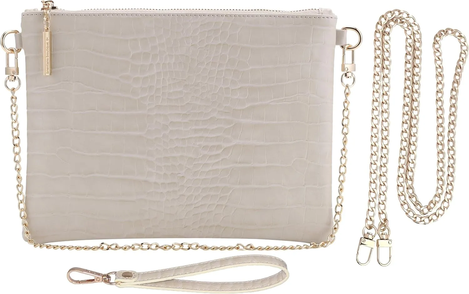 B BRENTANO Vegan Clutch Bag Pouch with removable wristlet and two size metal chain