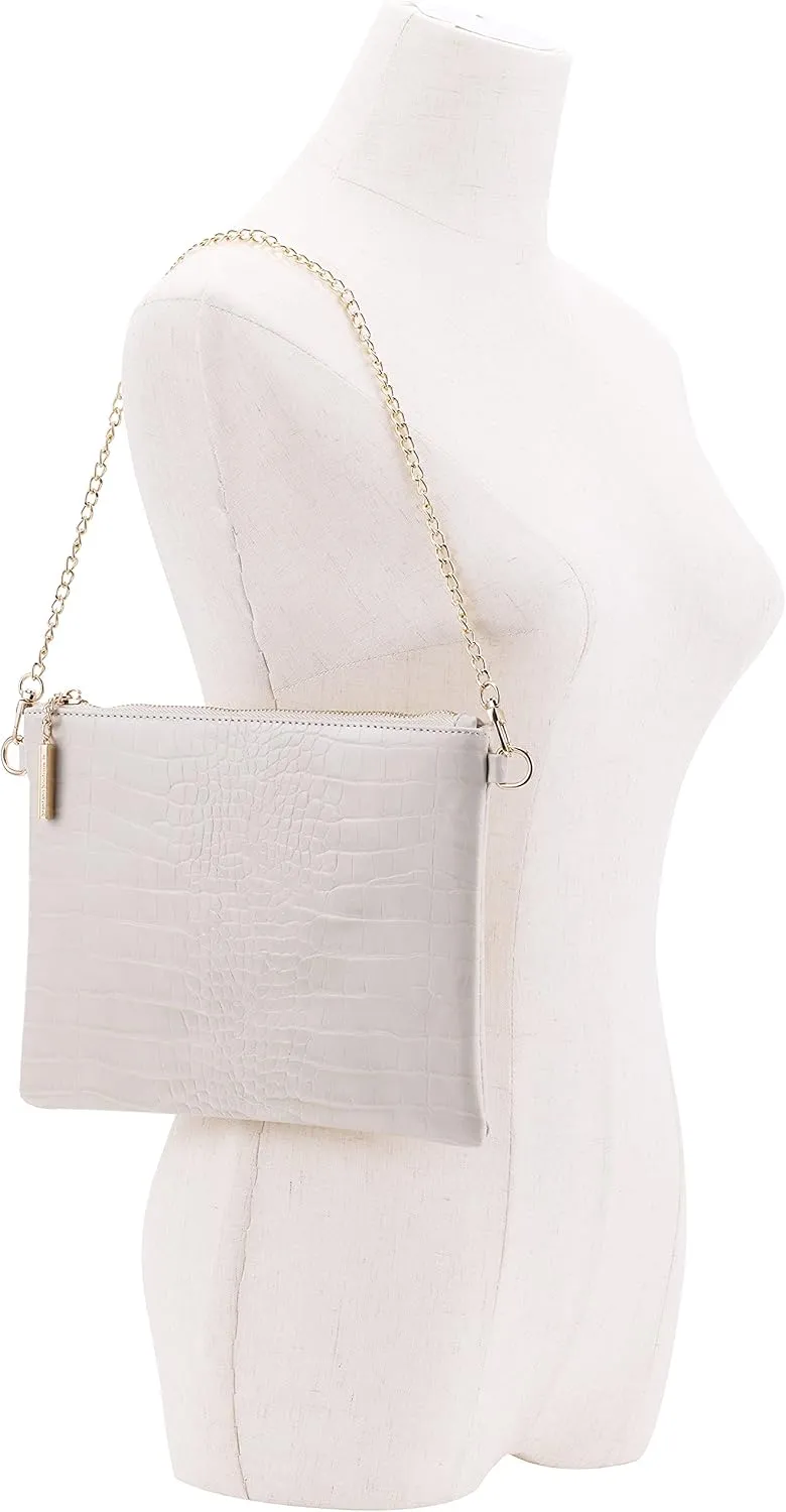 B BRENTANO Vegan Clutch Bag Pouch with removable wristlet and two size metal chain