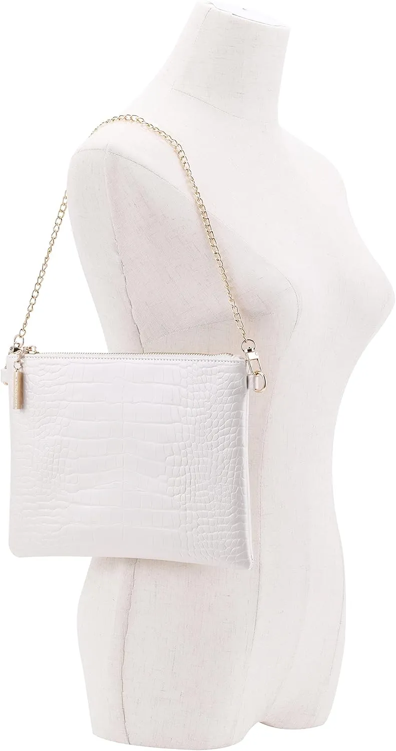 B BRENTANO Vegan Clutch Bag Pouch with removable wristlet and two size metal chain