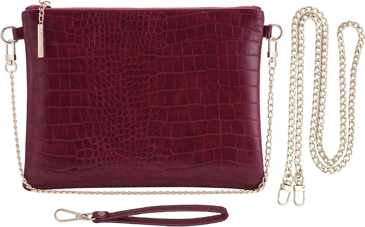 B BRENTANO Vegan Clutch Bag Pouch with removable wristlet and two size metal chain