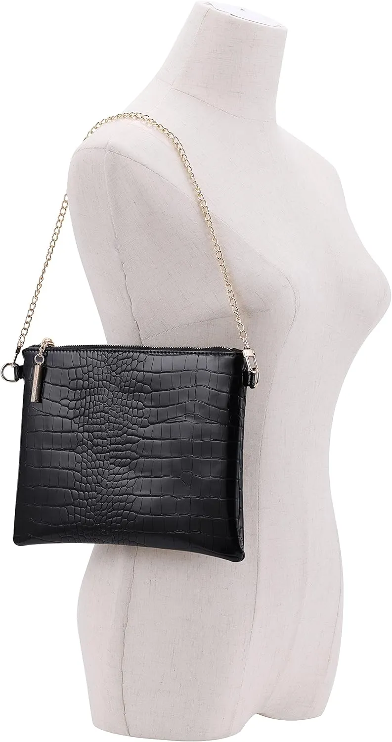 B BRENTANO Vegan Clutch Bag Pouch with removable wristlet and two size metal chain