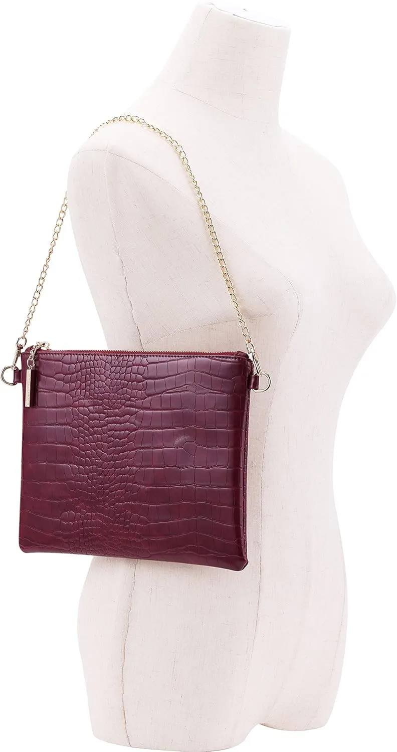 B BRENTANO Vegan Clutch Bag Pouch with removable wristlet and two size metal chain